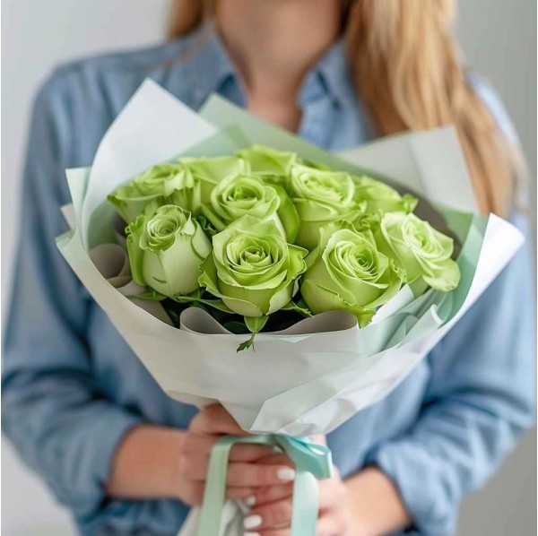 Букет 11 зеленых роз