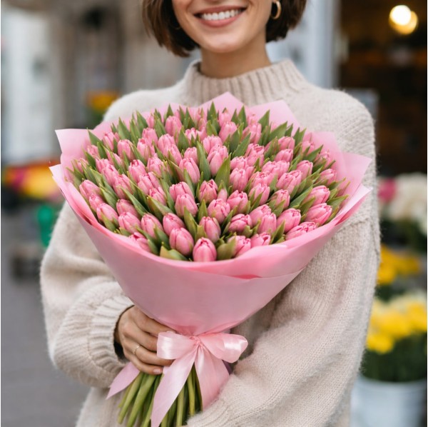 101 розовый тюльпан