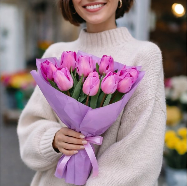 11 розовых тюльпанов