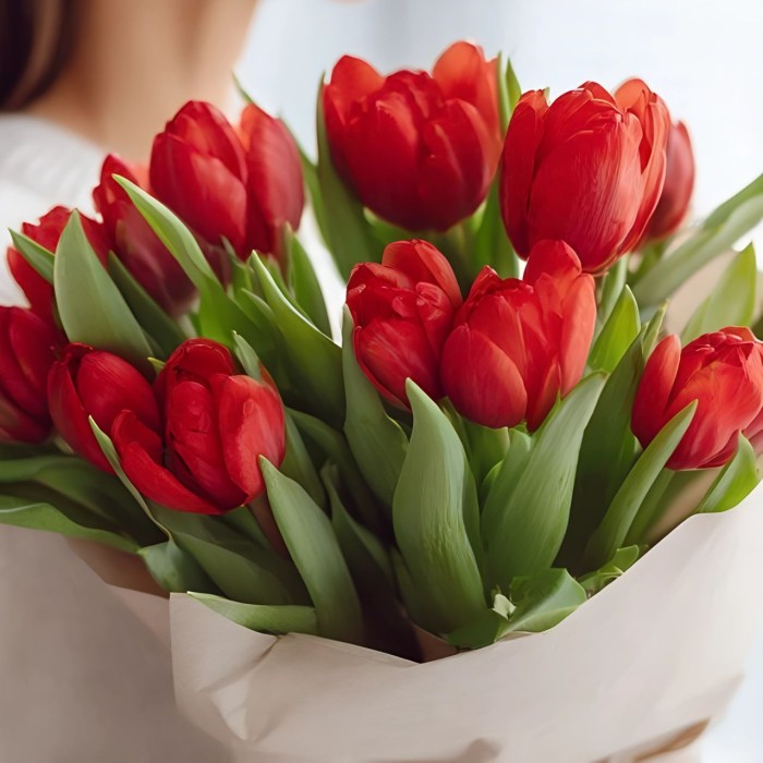 Букет 13 красных тюльпанов