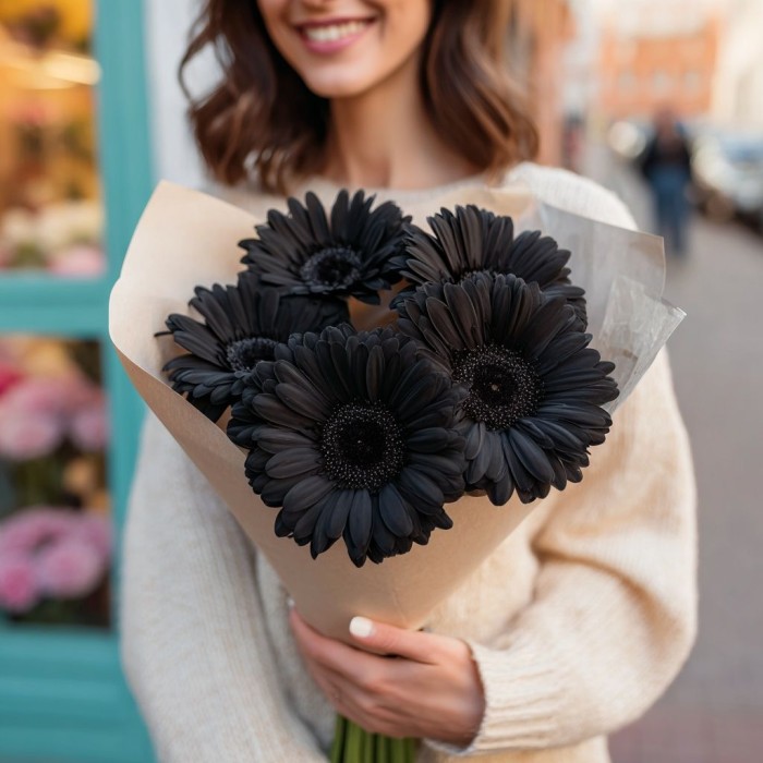 Букет 5 черных гербер