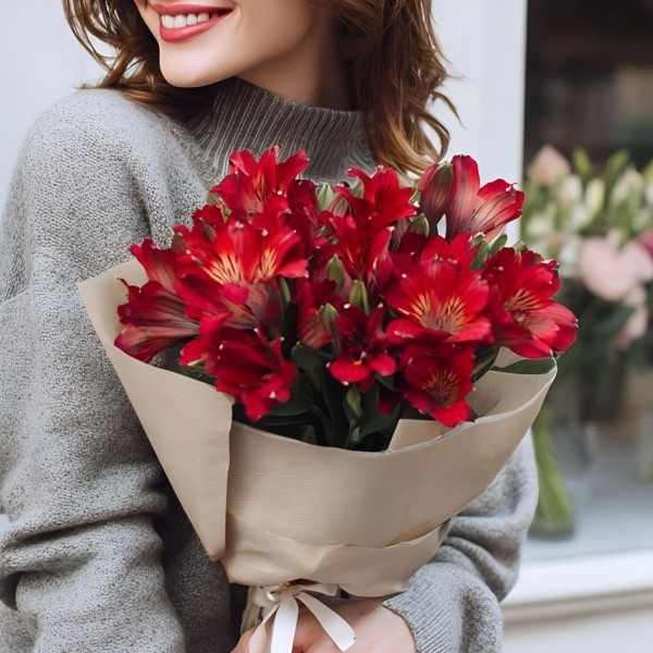 5 красных альстромерий