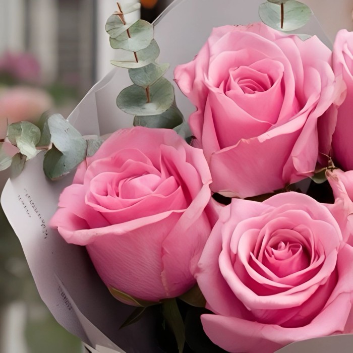 Букет 5 розовых роз 50 см