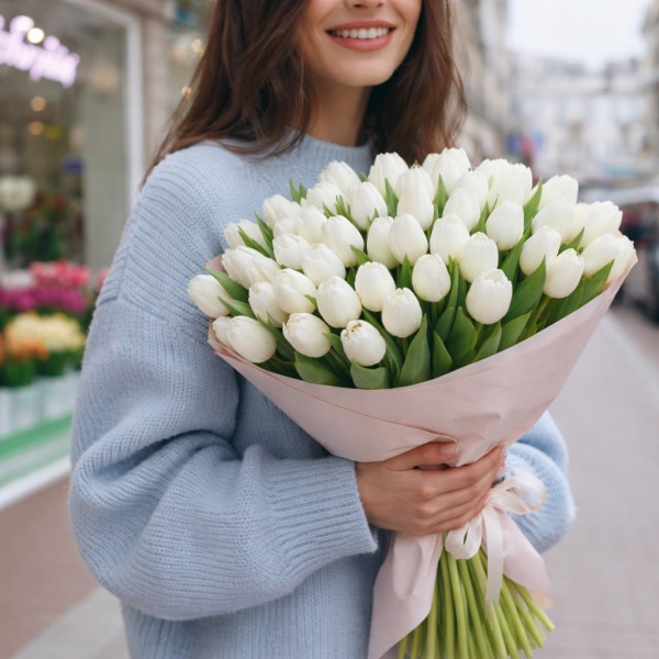 50 белых тюльпанов