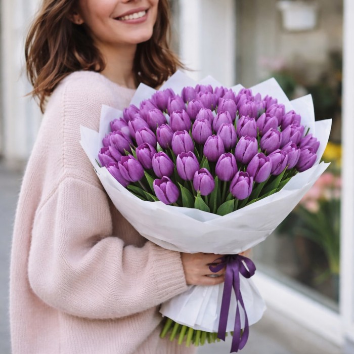 Букет 51 фиолетовый тюльпан