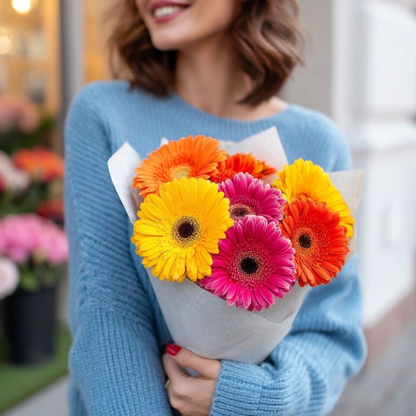 7 гербер в белом оформлении