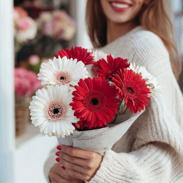 Букет 7 красно-белых гербер