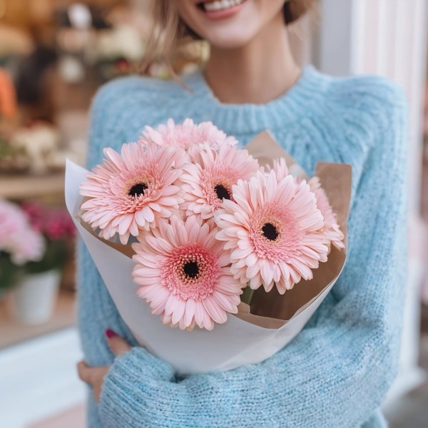 7 розовых гербер