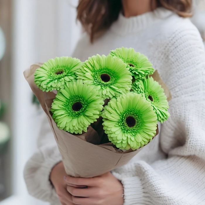 Букет 7 зеленых гербер