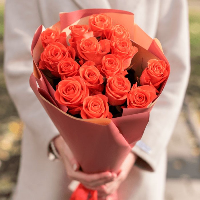 Букет 15 оранжевых роз