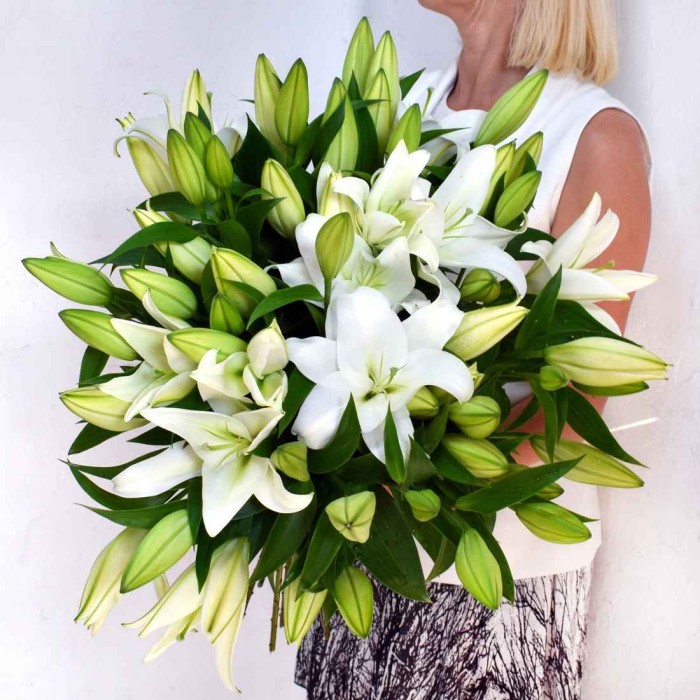 Букет 25 белых лилий