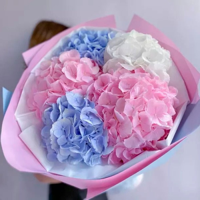 Букет 5 гортензий микс