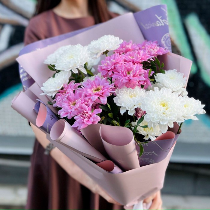 Букет 5 хризантем микс