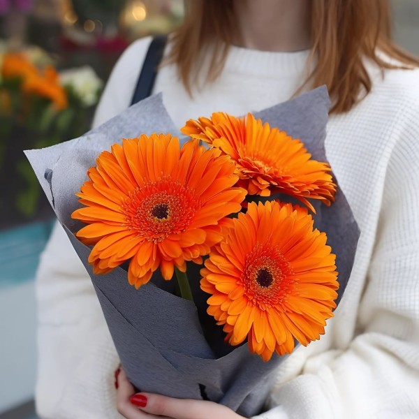 Букет 3 оранжевые герберы