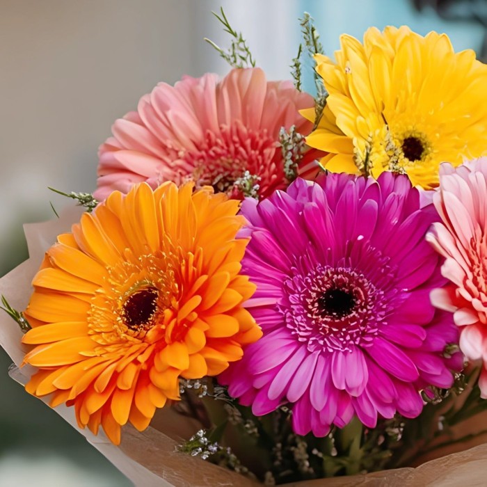 Букет 5 разноцветных гербер