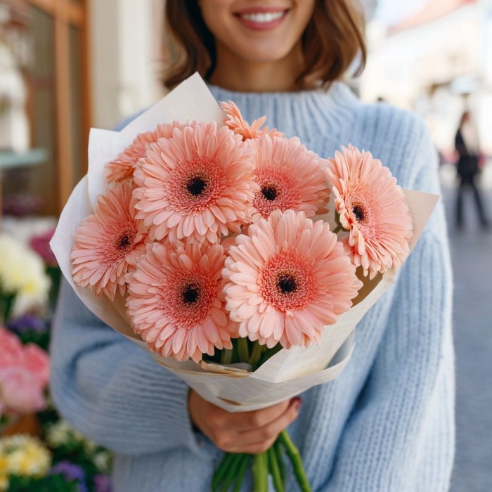 Букет 9 нежно-розовых гербер
