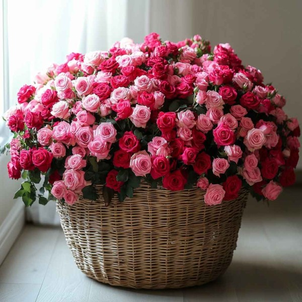 1001 роза в корзине