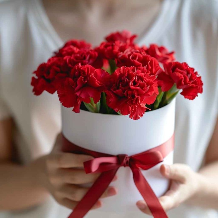 11 красных гвоздик в коробке