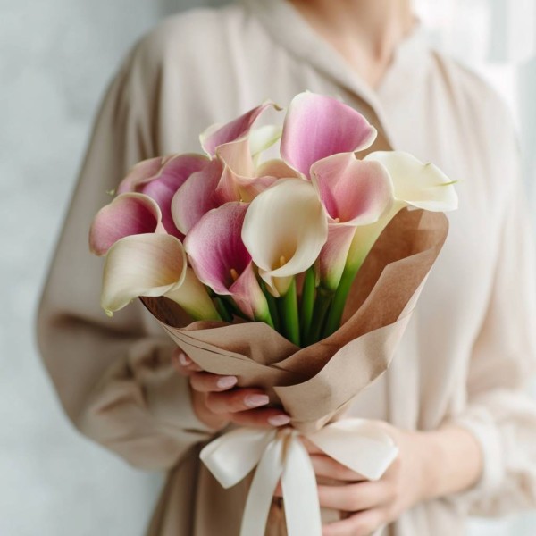 13 бело-розовых калл