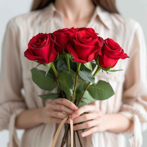 Букет из 5 алых роз