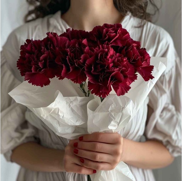 5 бордовых гвоздик