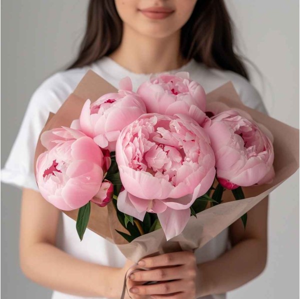 Букет 5 махровых пионов