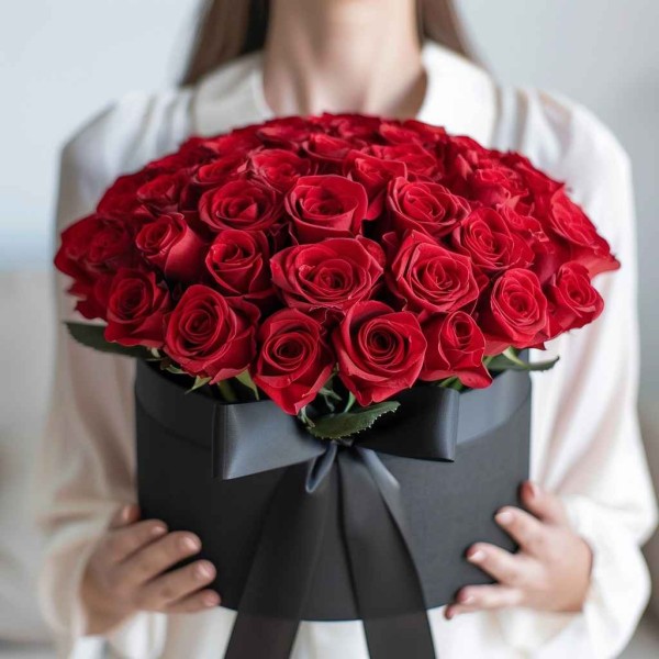 51 роза в шляпной коробке