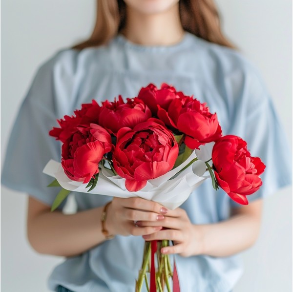 Букет 7 пионов бордо