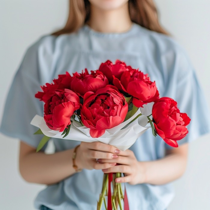 Букет 7 пионов бордо