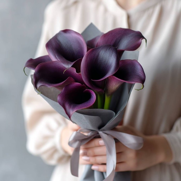 Букет 7 темно-фиолетовых калл