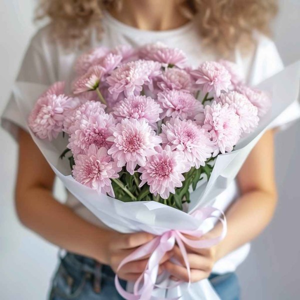 8 розовых кустовых хризантем