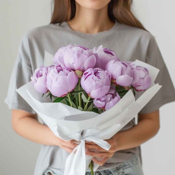 Букет 9 фиолетовых пионов