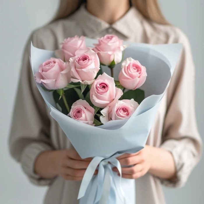 Букет 9 розовых роз 50 см