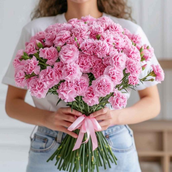 Большой букет розовых гвоздик