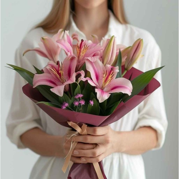 Букет из розовых лилий