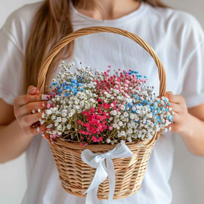 Разноцветные гипсофилы в корзине