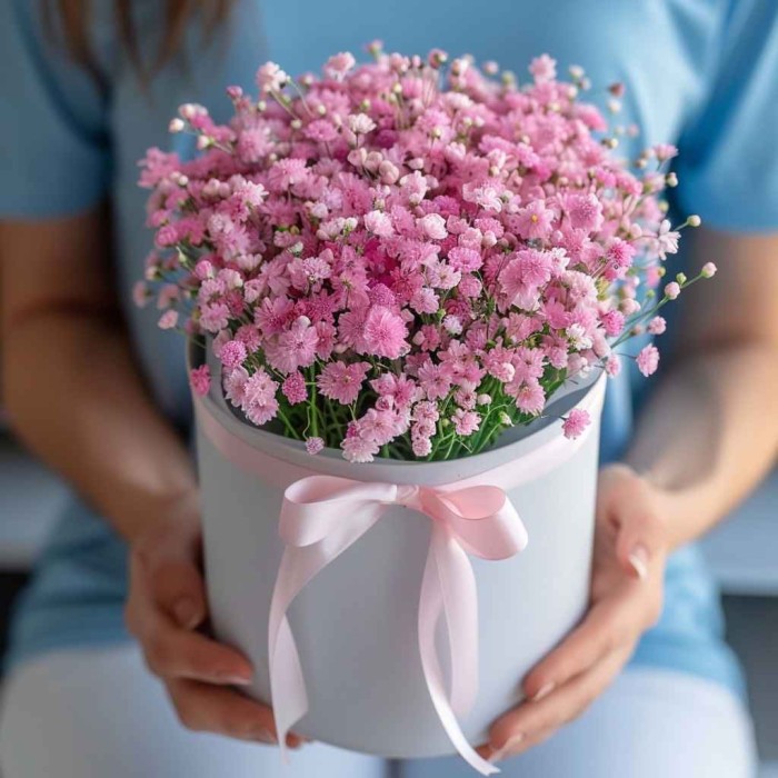 Розовые гипсофилы в коробке