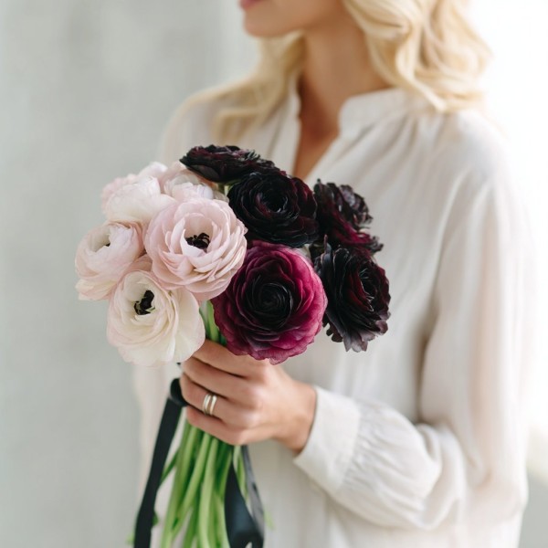 11 черно-белых ранункулюсов