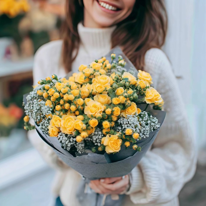 Букет 11 желтых кустовых роз