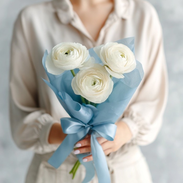 Букет 3 белых ранункулюса