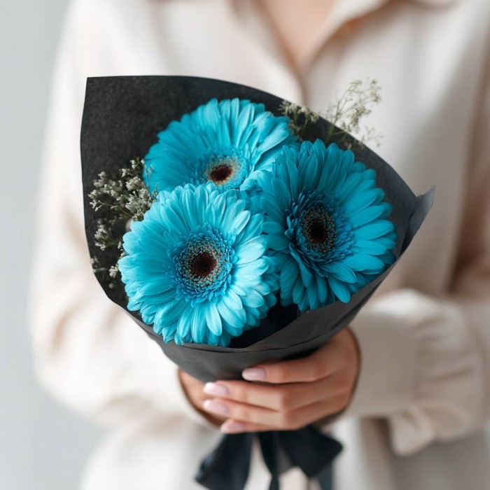 Букет 3 голубые герберы