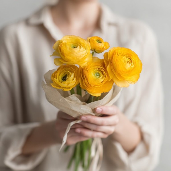 5 желтых ранункулюсов