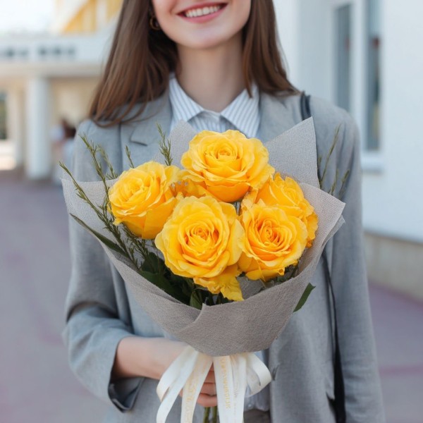 5 желтых роз