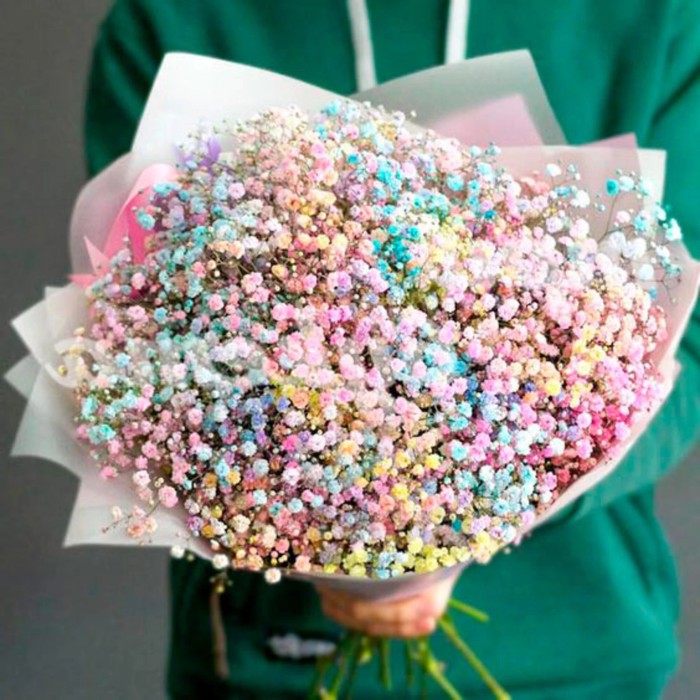 25 радужных гипсофил в букете