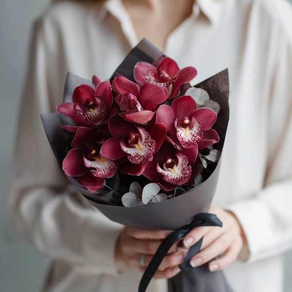 7 бордовых орхидей