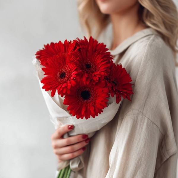 7 красных гербер