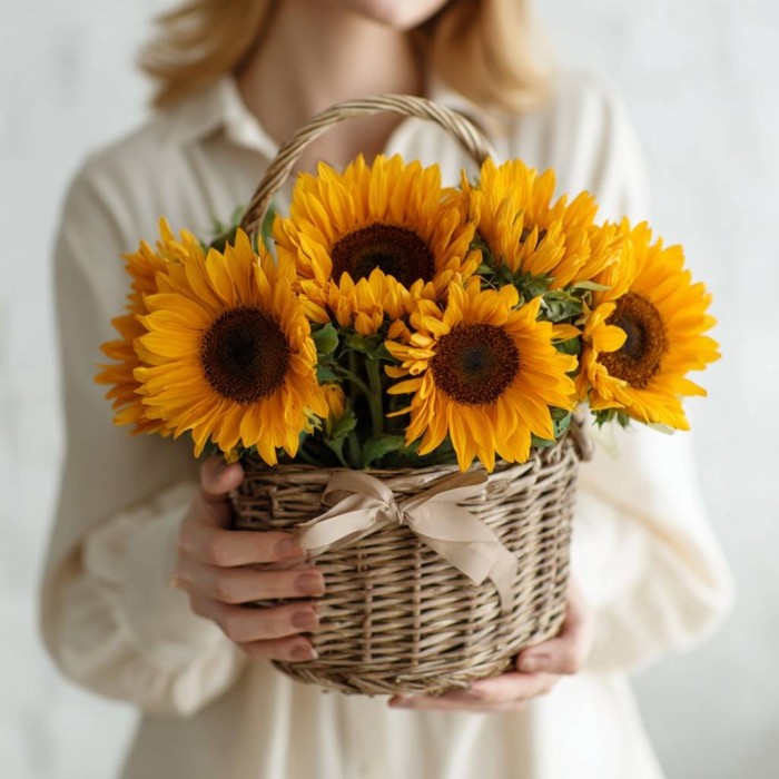 7 подсолнухов в корзине