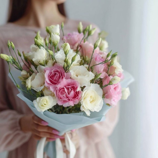 9 бело-розовых эустом