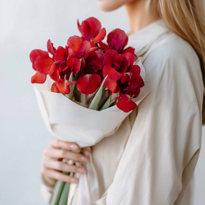 Букет 9 красных ирисов