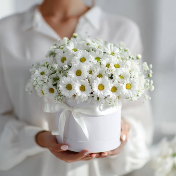 Ромашки в белой коробке